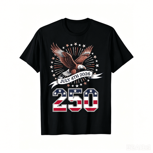 Unisex July 4th 2026 USA Independence Anniversary Vintage Eagle T-Shirt – Black