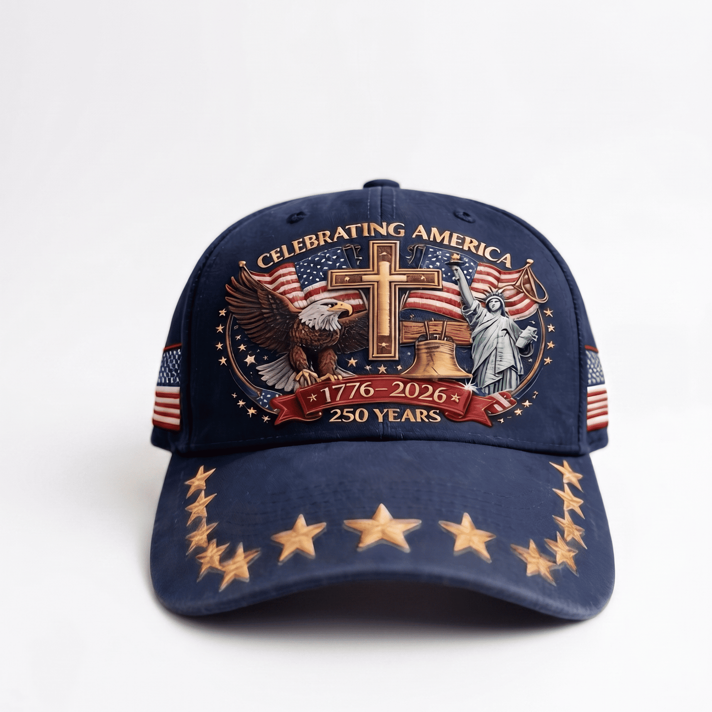 USA Anniversary Casual Cap, Adjustable Embroidered Distressed Denim Cap with Flag