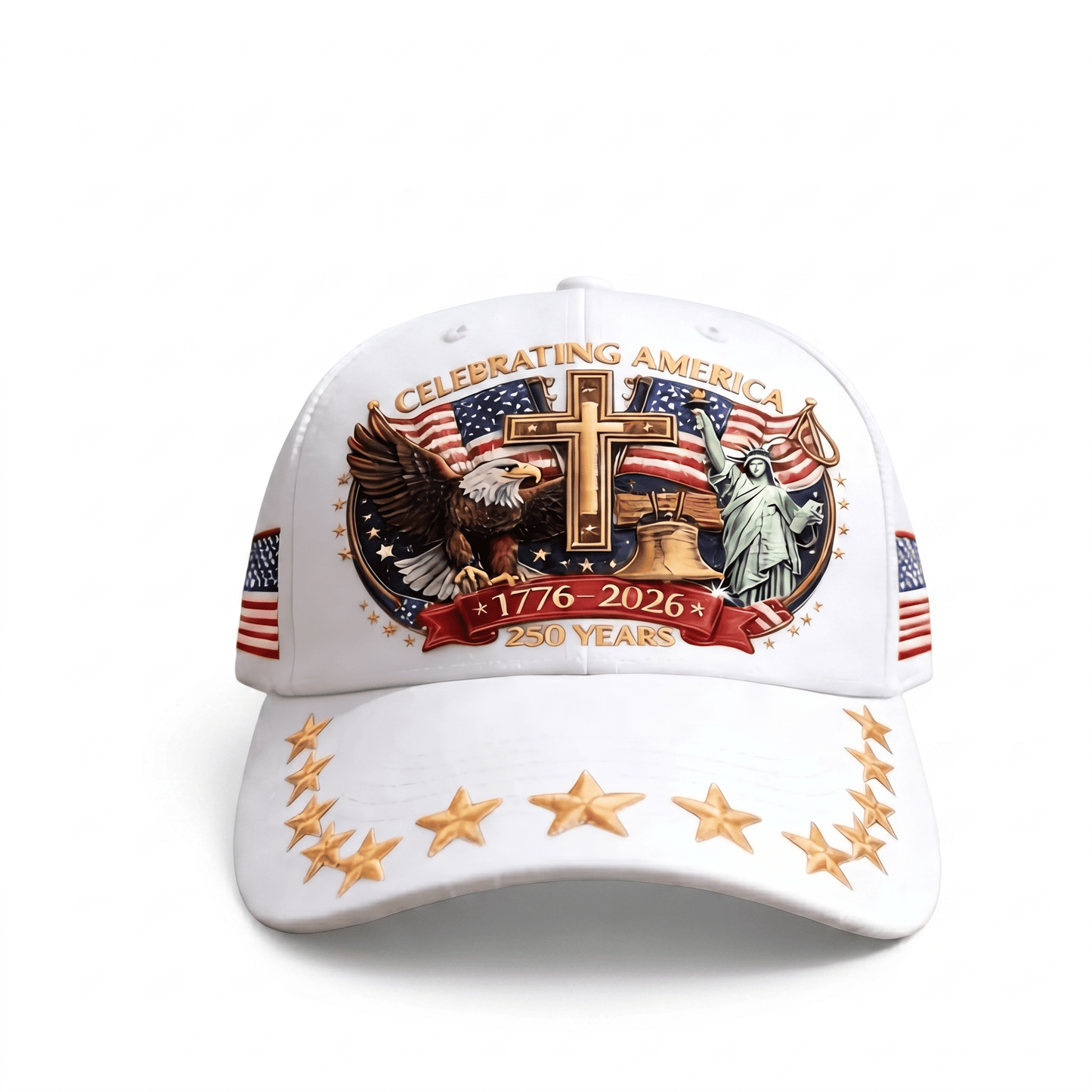 USA Anniversary Casual Cap, Adjustable Embroidered Distressed Denim Cap with Flag