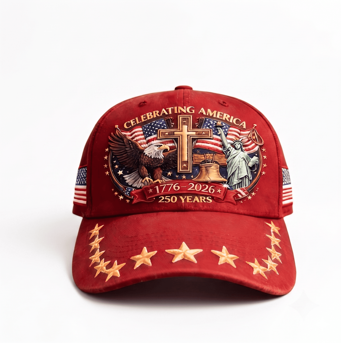 USA Anniversary Casual Cap, Adjustable Embroidered Distressed Denim Cap with Flag